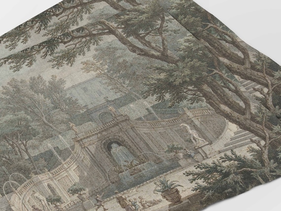 Placemats set, View of the Garden of Villa d’Este in Tivoli, Isaac de Moucheron, c. 1725, fabric placemats, toile placemats