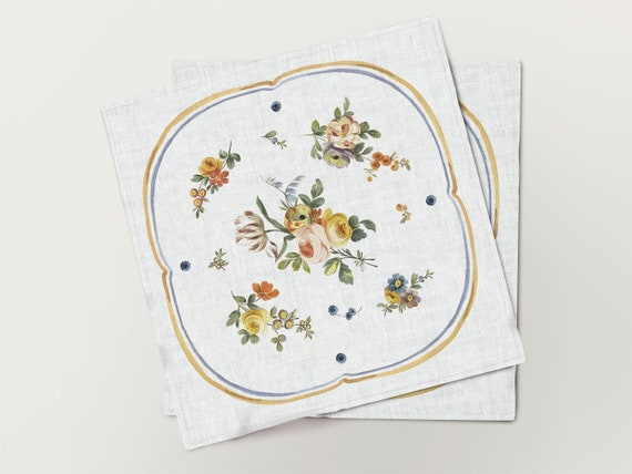Napkins set, Jacques-François Micaud, linen napkins, 100% linen, floral print, event napkins, vintage napkins