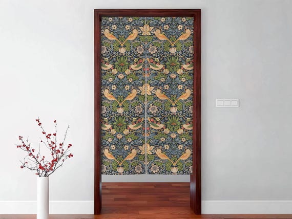 Noren curtain, William Morris, Strawberry Thief, Large pattern, Japanese Noren, door curtain, 100% linen, closet cover, window curtains