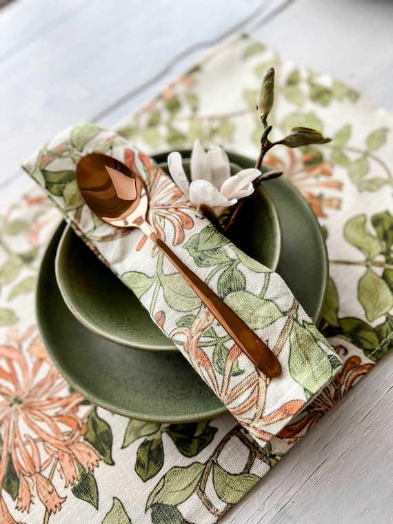 Napkins Set, William Morris, Honeysuckle, Fabric Napkins, Linen