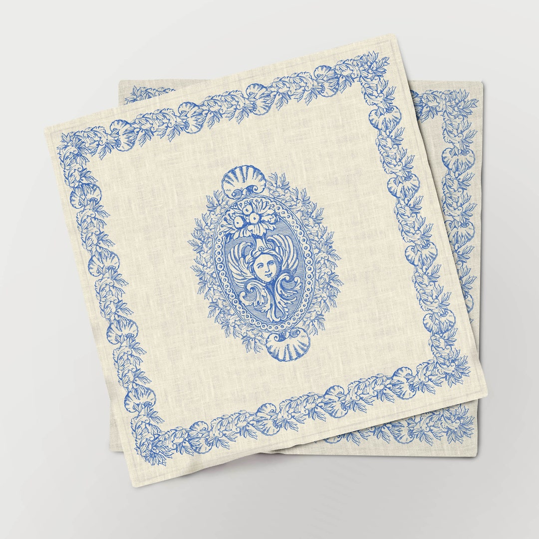 Napkins Set, Antique, Owen Jones, 100 Linen, Toile De Jouy, Custom