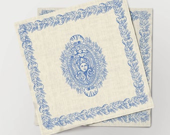 Napkins set, Antique, Owen Jones, 100% linen, Toile de Jouy, custom size, Persian pattern, Linen napkins set, hand made in Lithuania