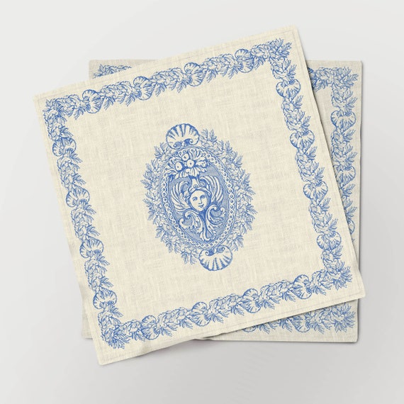 Napkins set, Antique, Owen Jones, 100% linen, Toile de Jouy, custom size, Persian pattern, Linen napkins set, hand made in Lithuania