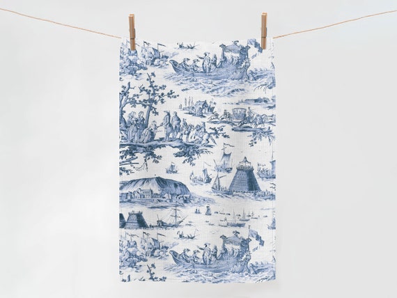 Kitchen towel, Jean Baptiste Huet, toile towel, vintage towel, kitchen towel, toile decor, fabric towel