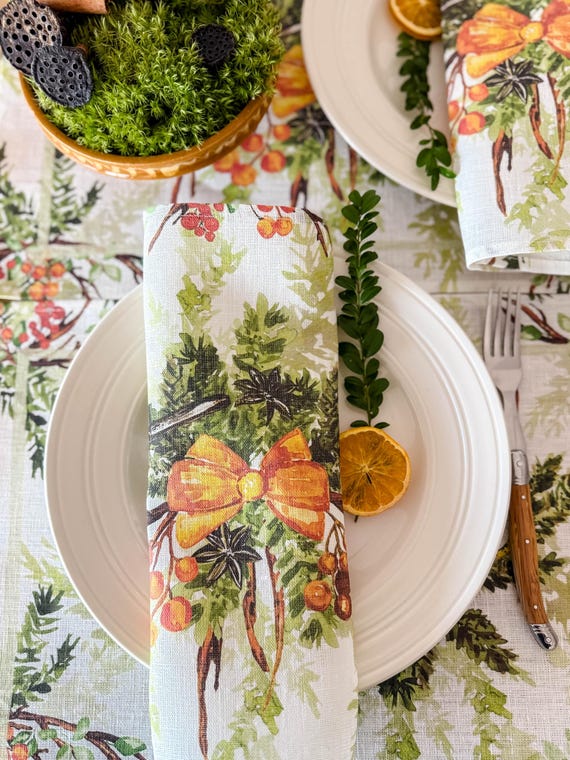 Napkins set, Rustic Christmas Aroma, Holiday linens, Christmas decor, 100% linen