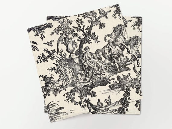 Toile de Jouy Linen Napkins Set, Handmade in Lithuania