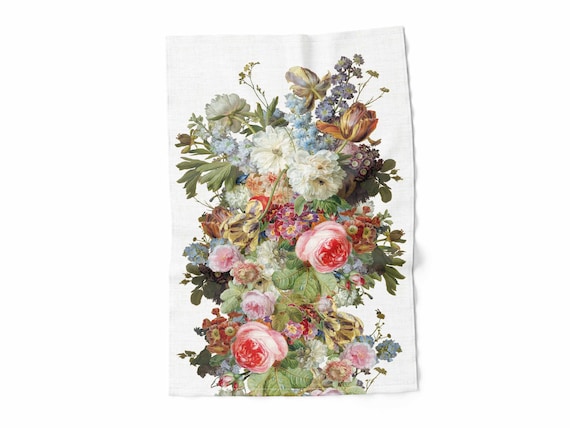 Dish towel, Gerard van Spaendonck, Still Life, WHITE, fabric towel, vintage kitchen towel, 100% linen