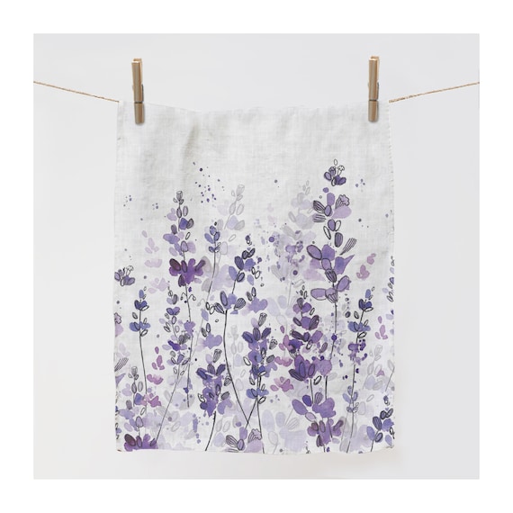 Tea towel, Lavenders, Kitchen towel, 100% linen fabric, Gift for her, Linen towel, Organic fabric towel, Tea towel art, Holiday gifts