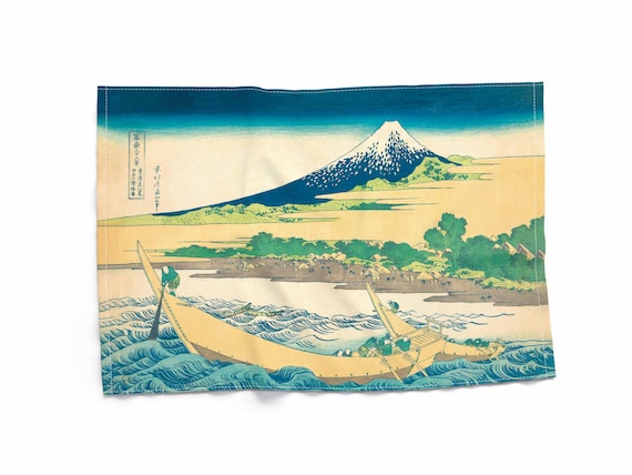 Kitchen towel, linen towel, Tago Bay near Ejiri on the Tōkaidōby Katsushika Hokusai, dish towel, 100% linen, custom print towel
