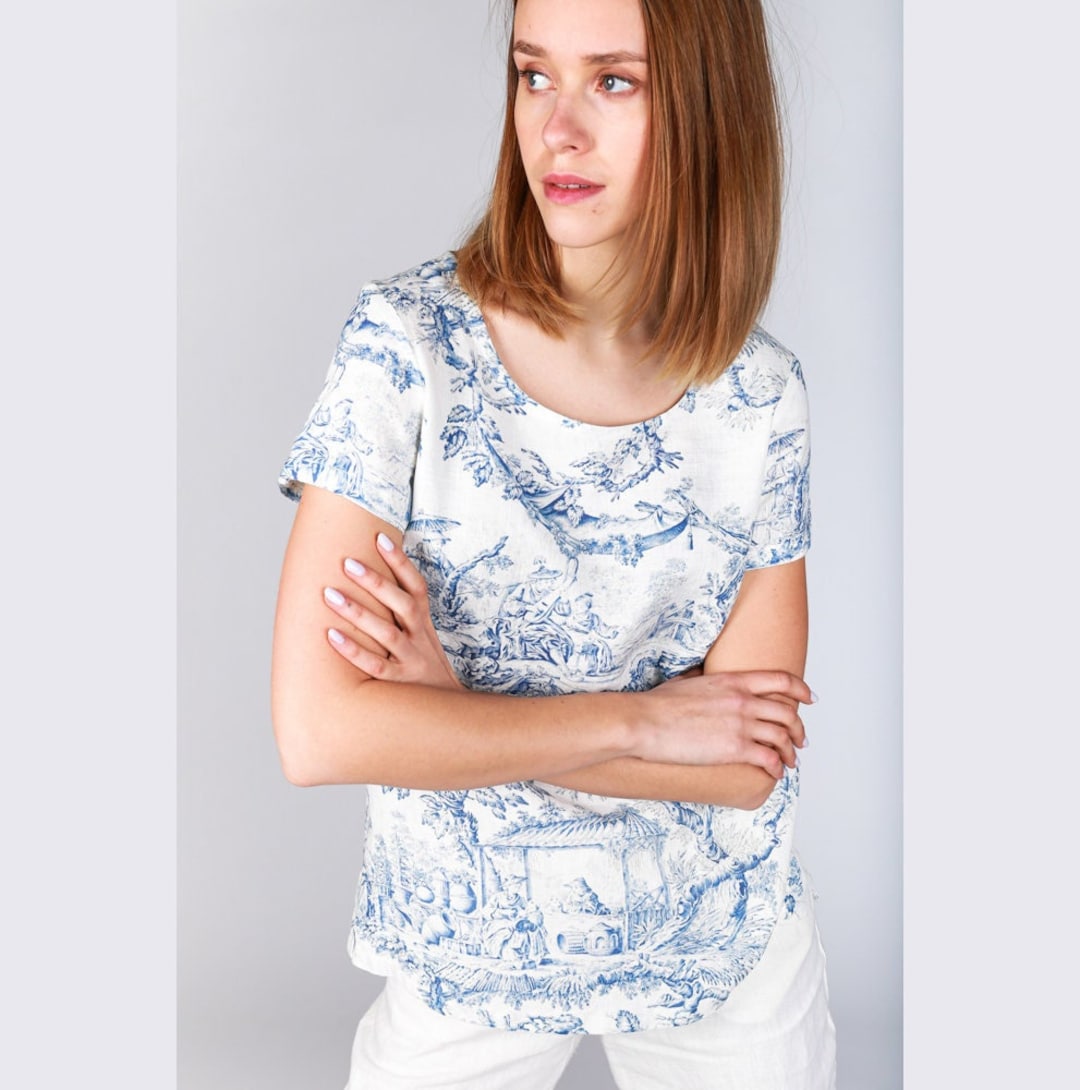 売れ筋商品|||アンクライン カットソー トップス レディース Women's Linen Blend Drop-Shoulder Button-Back Blouse Santorini Blue/bright White il_1080xN.4517057395_g4ce.jpg