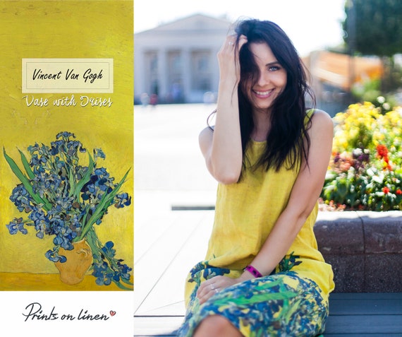 Van Gogh, Linen dress, Plus size dress, linen women dress, sleeveless dress, tunic dress, loose dress, summer dress, linen dresses