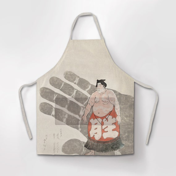 Linen apron, Sumo Wrestler and his Hand by Utagawa Kunisada, 1842, 100% linen apron, apron wholesale, cross back apron, apron with pocket