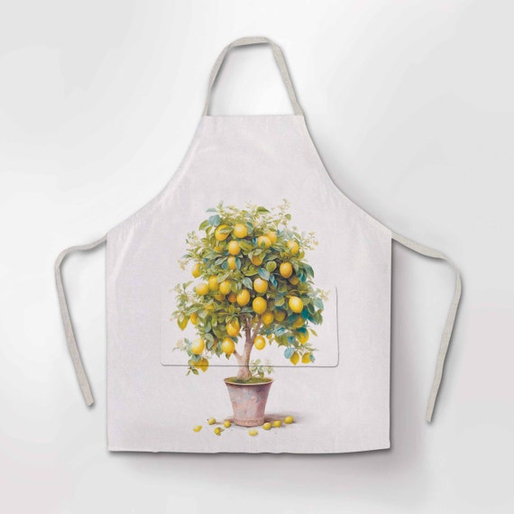 Linen apron, Lemon Tree in a Pot, 100% linen apron, apron wholesale, cross back apron, apron with pocket