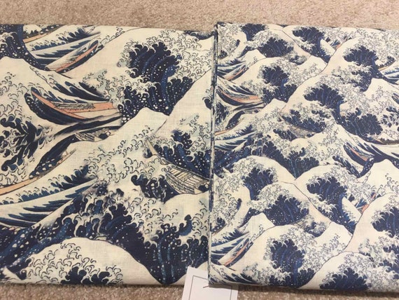 Hokusai, Linen fabric, Fabric by yard, Fabric by meters, 100% linen, Fabric wholesale, Crafting fabric, Fabric pattern, Linen flax