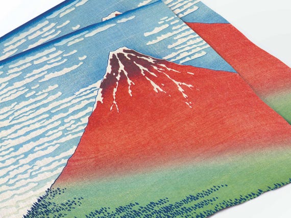 Placemats set, Katsushika Hokusai, Fine Wind Clear Morning, fabric placemats, 100% linen