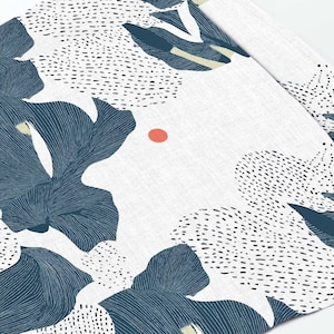 Modern Monstera Placemats, Navy Botanical Leaf Pattern, Abstract Tropical Table Decor, Linen Look Fabric Print, Boho Table Setting