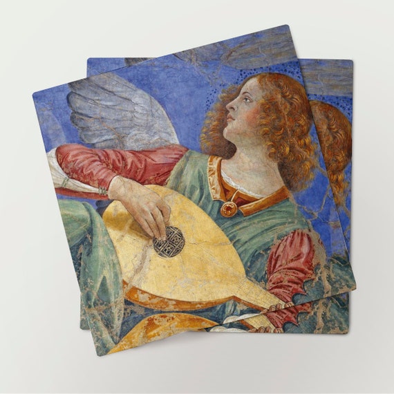 Napkins set, Melozzo da Forlì, An angel playing the lute, luxury linen, 100% linen