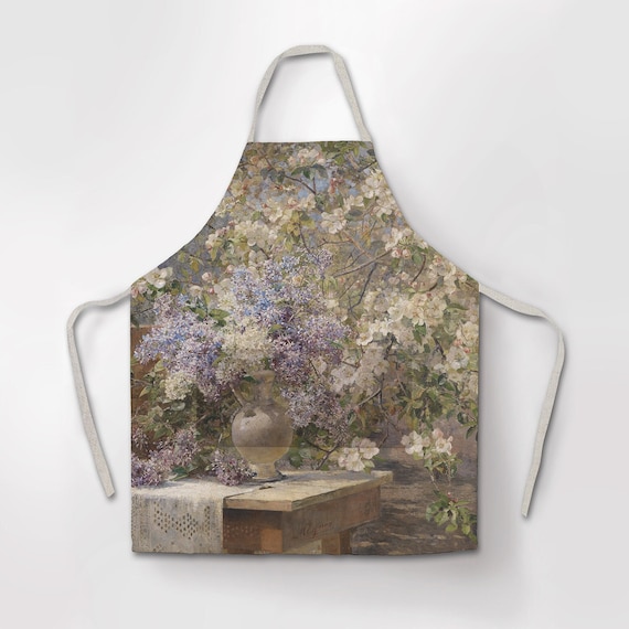 Apron, In The Blossoming Bower, Marie Egner, linen apron, free size apron