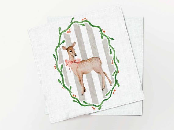 Napkins set, Deer & Cheer, 100% linen, Christmas table, holiday napkins, Christmas napkins, vintage Christmas