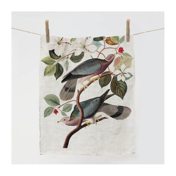 Linen towel, Band-tailed Pigeon, Birds of America (1827), John James Audubon, kitchen towel, fabric towel, custom towel, 100% linen