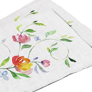 Placemats set, watercolor flowers, linen, placemats and napkins, placemats set of 6, linen placemats, fabric placemats, farmhouse placemats