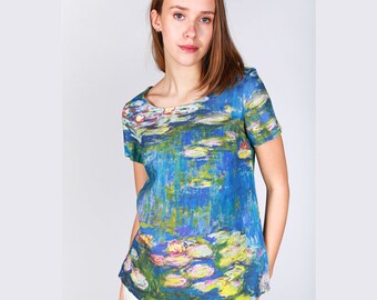 Camisa de lino de manga corta con estampado de nenúfares de Claude Monet