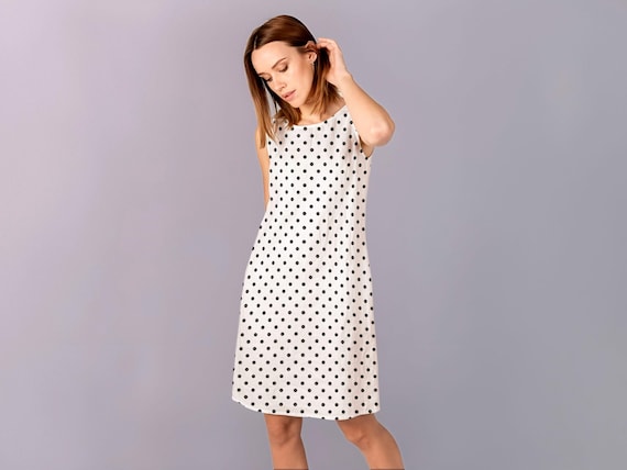 Linen Summer Dress, Polka Dot, 100% European Linen, With Pockets