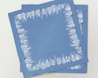 Linen napkins, napkins set, Christmas napkins, vintage, snowflakes, cloth napkins, blue table decor, fabric napkins, Christmas table decor