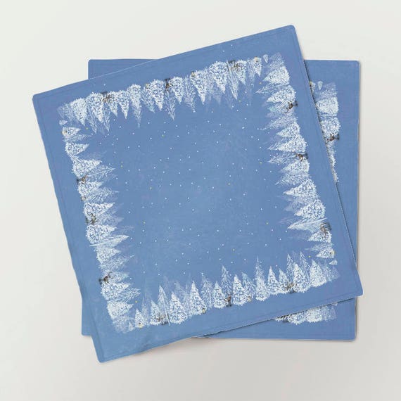 Linen napkins, napkins set, Christmas napkins, vintage, snowflakes, cloth napkins, blue table decor, fabric napkins, Christmas table decor