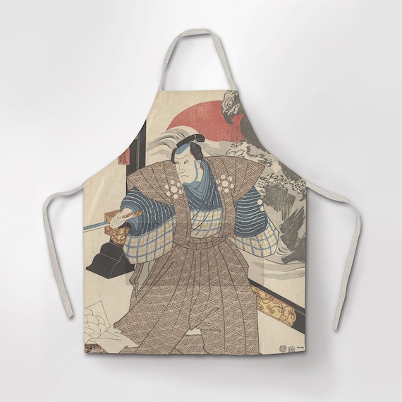 Linen apron, Utagawa Kuniyoshi, 1847-1848, Drie Acteurs, fabric apron, apron cross back, wholesale linen apron