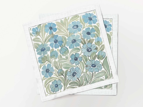Napkins set, William De Morgan, Tile, linen napkins, 100% linen, vintage table decor, custom size, napkins wholesale
