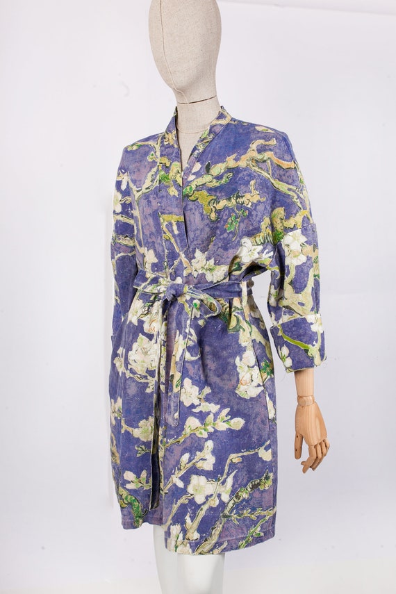 Kimono robe, Vincent van Gogh, kimono cardigan, bathrobe, Almond blossom, 100% linen, bridesmaid gift, Linen robe, linen, Linen bathrobe