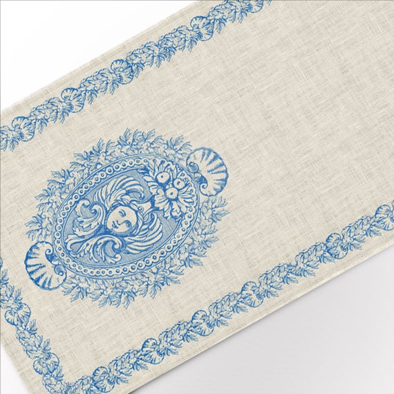 Table runner, Antique, Owen Jones, 100% linen, Toile de Jouy, Table runner, Linen table runner, custom table runner, Hand made in Lithuania