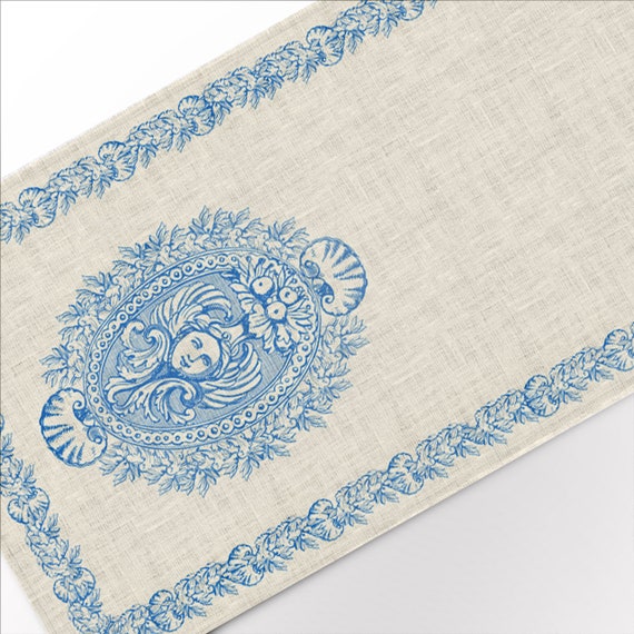 Table runner, Antique, Owen Jones, 100% linen, Toile de Jouy, Table runner, Linen table runner, custom table runner, Hand made in Lithuania