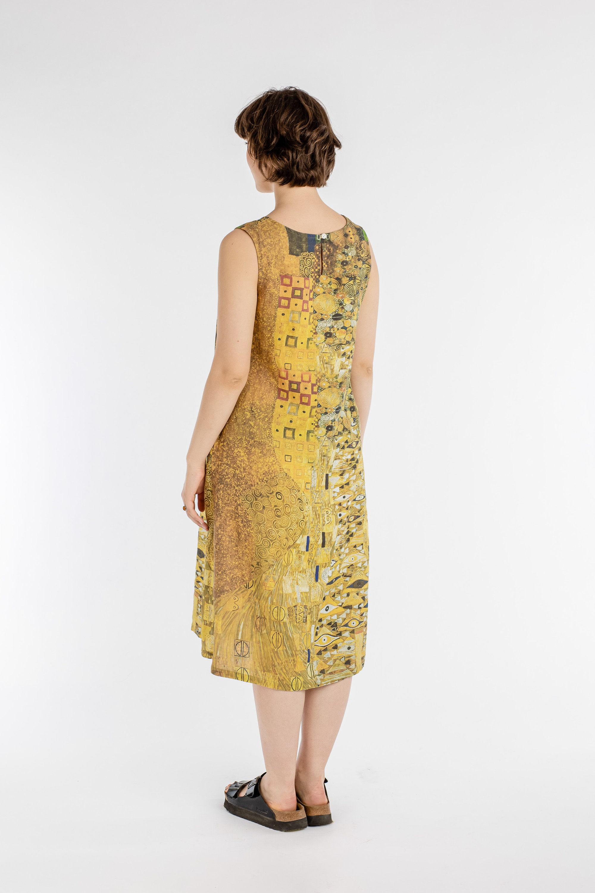 Gustav Klimt Mid Calf dress linen maxi dress wide linen dress 100% linen loose fit dress
