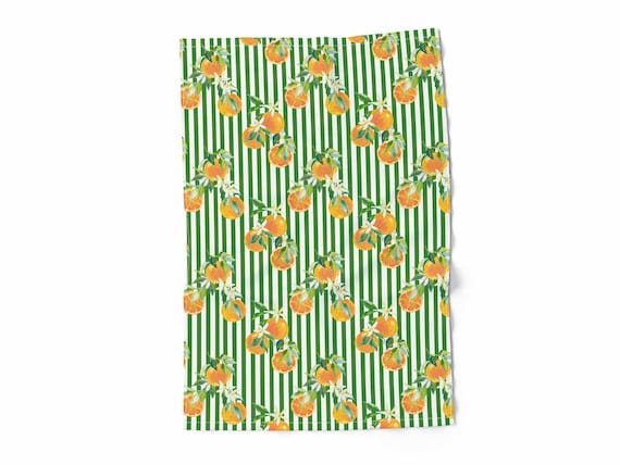 Kitchen towel, Orange & Green Lines, linen towel