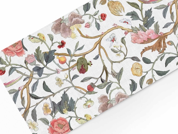 Table runner, Birdsong, summer table decor, 100% linen