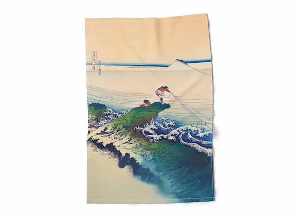 Kitchen towel, linen towel, Koshu Kajikazawa, Katsushika Hokusai, dish towel, 100% linen, custom print towel