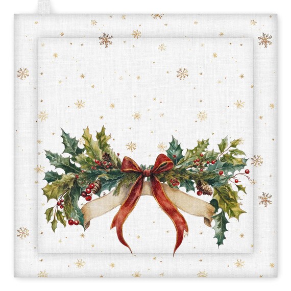 Linen Pot Holder, Velvet Ribon, 100% linen