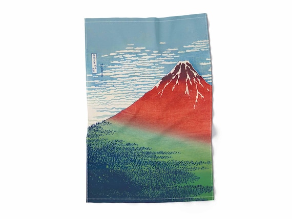 Kitchen towel, linen towel, Katsushika Hokusai, Fine Wind Clear Morning, dish towel, 100% linen, custom print towel