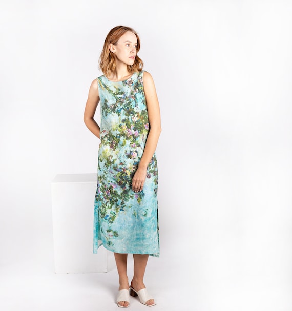 Linen Dress the Rose Bush Claude Monet Linen Midi Dress Linen