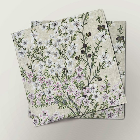 Napkin set, Antique plant Manuk, Sarah Featon (1848 - 1927), fabric napkins, vintage napkins