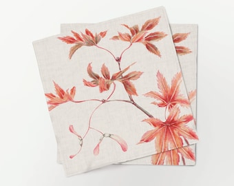 Linen Napkins Set,  Japanese Maple Tree, Fall Home Decor, 100% Linen, Handmade in Lithuania