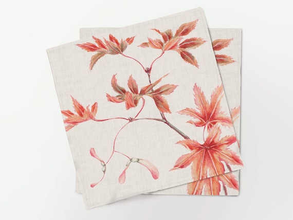 Linen Napkins Set,  Japanese Maple Tree, Fall Home Decor, 100% Linen, Handmade in Lithuania