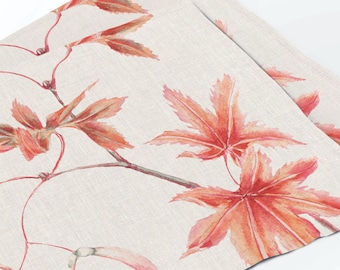 Linen Placemats, Japanese Maple Tree, Vintage Table Decor, Handmade in Lithuania, Fall Home Decoration, 100% Linen