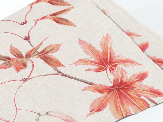 Linen Placemats, Japanese Maple Tree, Vintage Table Decor, Handmade in Lithuania, Fall Home Decoration, 100% Linen