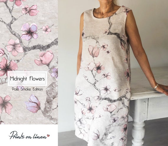 Linen dress, Summer dress, Linen tunic, Plus size dress, Midnight flowers, Linen dress pattern, Linen dress women, linen clothing