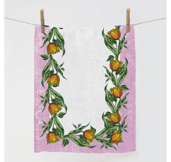 Towel, Spring-blooming, dish towel, linen towel, Easter decor, Easter kitchen decor, spring towel, 100% linen