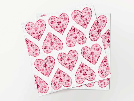 Napkins set, Valentine's Hearts, 100% linen, napkin cloth, fabric napkins