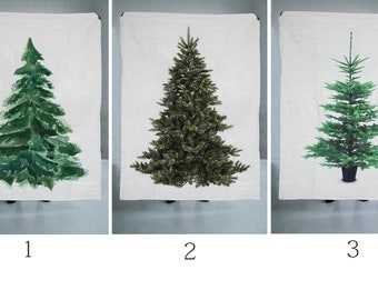 Linen Christmas Tree Tapestry, Boho Wall Hanging, Holiday Decor